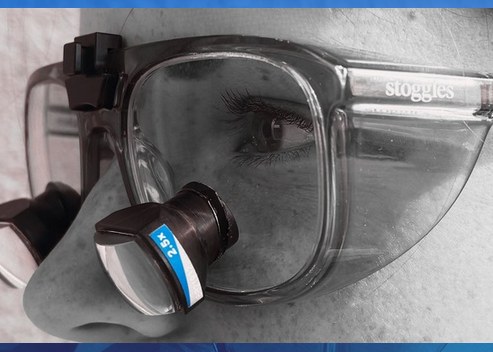 Designs for Vision telescope mounted into protective Stoggles safety eyewear