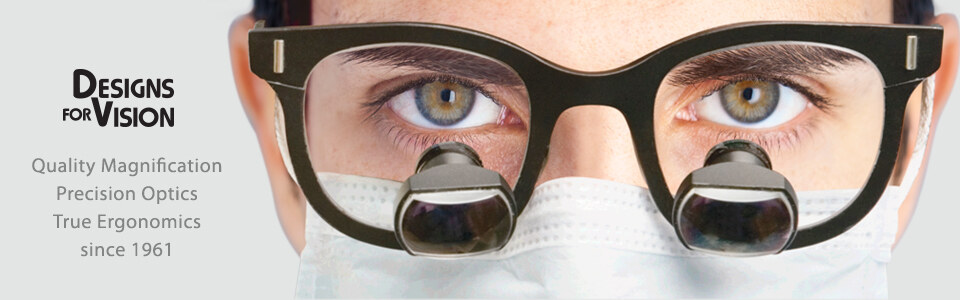 Clinician wearing Designs for Vision through-the-lens surgical loupes
