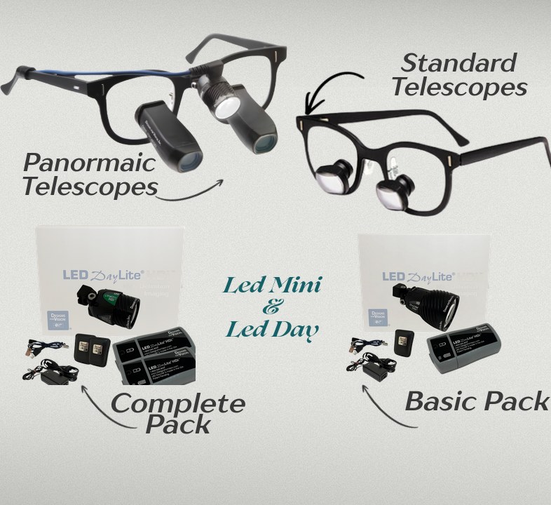 Designs for Vision telescope range: panoramic and standard telescopes with LED DayLite complete and basic packs