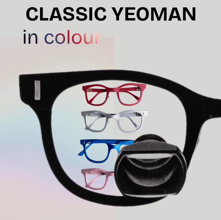 Designs for Vision Classic Yeoman frames in red, grey, blue and pink