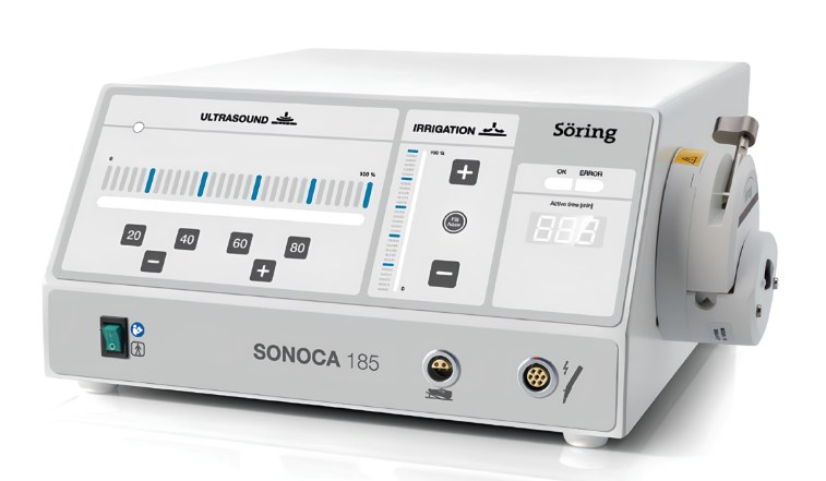 Ultrasonic generator, surgical lighting and drainage equipment arranged in an operating theatre